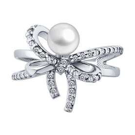 Кольцо SOKOLOV - Серебро 925, Жемчуг синтетический, Фианит (арт. 94014927)