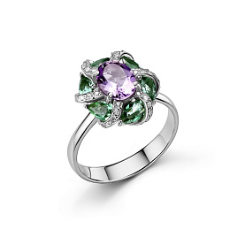 Кольцо Дар - Серебро 925, Аметист, Празиолит, Фианит (арт. Кэ-0056рс4011200)