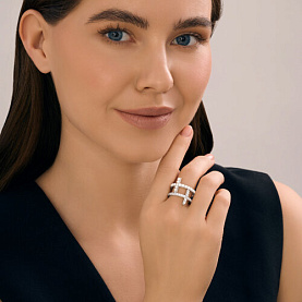 Кольцо SOKOLOV - Серебро 925, Жемчуг имитация, Фианит (арт. 94014597)