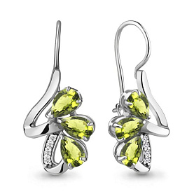 Серьги Аквамарин - Серебро 925, Фианит, Хризолит (арт. 4774607А.5)