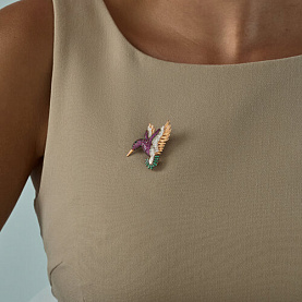 Брошь SOKOLOV - Серебро 925, Синтетический рубин, Фианит (арт. 93040045)