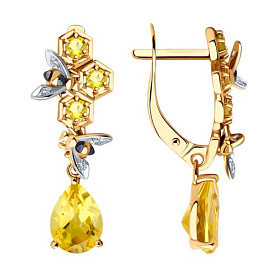 Серьги SOKOLOV - Золото 585, Фианит, Цитрин (арт. 728298)