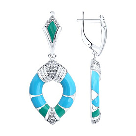 Серьги Diamant - Серебро 925, Фианит, Эмаль (арт. 94-121-00040-1)