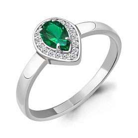 Кольцо Аквамарин - Серебро 925, Синтетический изумруд, Фианит (арт. 68470АГ.5)