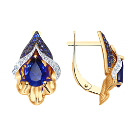 Серьги SOKOLOV - Золото 585, Синтетический сапфир , Фианит (арт. 725101)