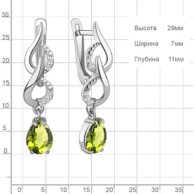 Серьги Аквамарин - Серебро 925, Фианит, Хризолит (арт. 45000407А.5)