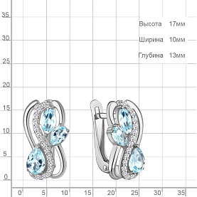 Серьги Аквамарин - Серебро 925, Топаз, Фианит (арт. 45037802А.5)
