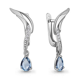 Серьги Аквамарин - Серебро 925, Топаз, Фианит (арт. 4966505А.5)