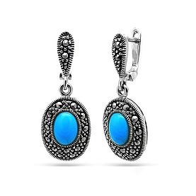 Серьги Эвора - Серебро 925, Бирюза прессованная, Марказит (арт. 633275)