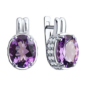 Серьги SOKOLOV - Серебро 925, Фианит, Аметист (арт. 92023263)