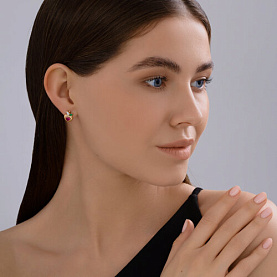 Серьги Diamant - Золото 585, Синтетический рубин, Фианит (арт. 51-120-02858-1)