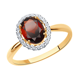 Кольцо SOKOLOV - Золото 375, Гранат, Фианит (арт. 37714964)