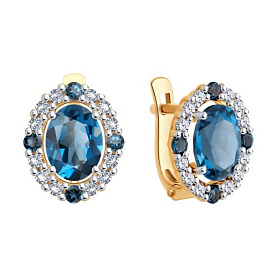 Серьги SOKOLOV - Золото 585, Топаз лондон, Фианит (арт. 728971)