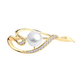 Брошь SOKOLOV - Серебро 925, Жемчуг имитация, Фианит (арт. 93040006)