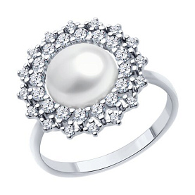 Кольцо SOKOLOV - Серебро 925, Жемчуг культивированный, Фианит (арт. 92014421)