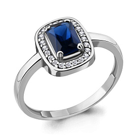 Кольцо Аквамарин - Серебро 925, Синтетический сапфир , Фианит (арт. 63902Б.5)