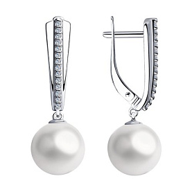 Серьги SOKOLOV - Серебро 925, Жемчуг синтетический, Фианит (арт. 94023546)