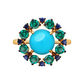 Кольцо SOKOLOV - Золото 585, Бирюза, Изумруд, Фианит (арт. 71-00273)