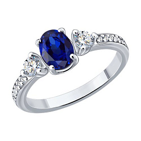 Кольцо SOKOLOV - Серебро 925, Сапфир, Фианит (арт. 62010032)