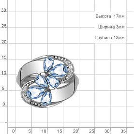 Кольцо Аквамарин - Серебро 925, Топаз, Фианит (арт. 65023205А.5)