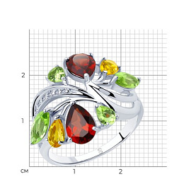 Кольцо SOKOLOV - Серебро 925, Гранат, Фианит, Хризолит, Цитрин (арт. 92011833)