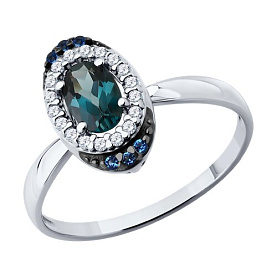 Кольцо SOKOLOV - Серебро 925, Топаз лондон, Фианит (арт. 92014904)