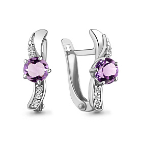 Серьги Аквамарин - Серебро 925, Аметист, Фианит (арт. 4748404А.5)