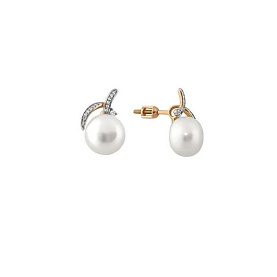 Серьги ЮК Гранат - Золото 585, Жемчуг культивированный, Фианит (арт. 9180815)