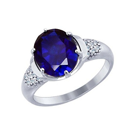 Кольцо SOKOLOV - Серебро 925, Синтетический сапфир , Фианит (арт. 88010011)