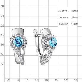 Серьги Аквамарин - Серебро 925, Топаз, Фианит (арт. 4787205А.5)