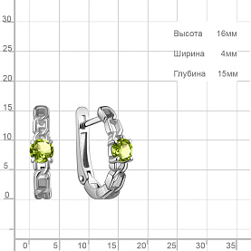 Серьги Аквамарин - Серебро 925, Хризолит (арт. 45012807.5)