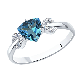Кольцо SOKOLOV - Серебро 925, Топаз лондон, Фианит (арт. 92011039)