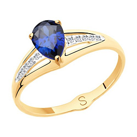Кольцо SOKOLOV - Золото 375, Синтетический сапфир , Фианит (арт. 37716654)