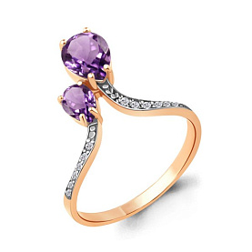Кольцо Аквамарин - Серебро 925, Аметист, Фианит (арт. 6917504А.6)