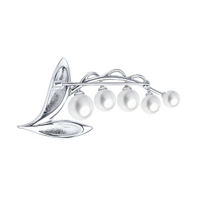 Брошь Diamant - Серебро 925, Жемчуг имитация, Эмаль (арт. 94-140-01052-1)