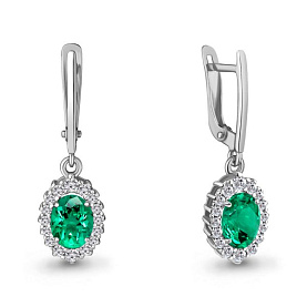 Серьги Аквамарин - Серебро 925, Синтетический изумруд, Фианит (арт. 49304АГ.5)