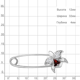Булавка Аквамарин - Серебро 925, Гранат, Фианит (арт. 7748903А.5)