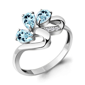 Кольцо Аквамарин - Серебро 925, Топаз, Фианит (арт. 6963902А.5)