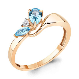 Кольцо Аквамарин - Золото 375, Топаз, Фианит (арт. 6971805А.8)
