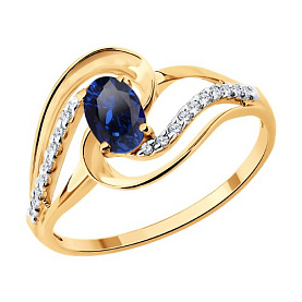 Кольцо SOKOLOV - Золото 585, Синтетический сапфир , Фианит (арт. 717353)