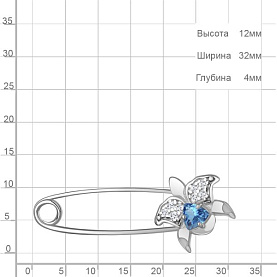 Булавка Аквамарин - Серебро 925, Топаз, Фианит (арт. 7748905А.5)