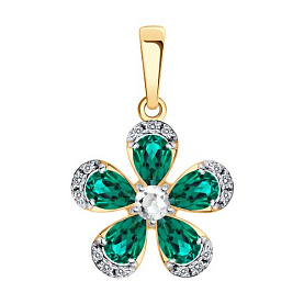 Подвеска SOKOLOV - Золото 585, Синтетический изумруд, Фианит (арт. 733081)