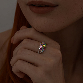 Кольцо SOKOLOV - Серебро 925, Аметист, Синтетический рубин, Топаз, Фианит, Хризолит (арт. 92014278)