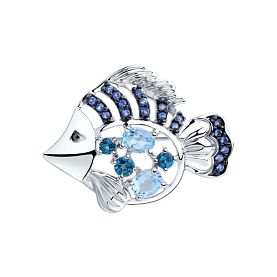 Брошь SOKOLOV - Серебро 925, Топаз, Топаз лондон, Фианит (арт. 92040074)