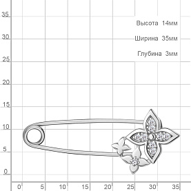 Булавка Аквамарин - Серебро 925, Фианит (арт. 77538А.5)