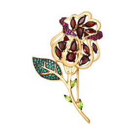 Брошь SOKOLOV - Серебро 925, Гранат, Фианит, Хризолит (арт. 92040069)