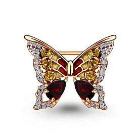 Брошь Аквамарин - Серебро 925, Гранат, Фианит, Цитрин, Эмаль (арт. 7267134А.6)