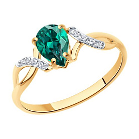 Кольцо SOKOLOV - Золото 585, Синтетический изумруд, Фианит (арт. 716328)