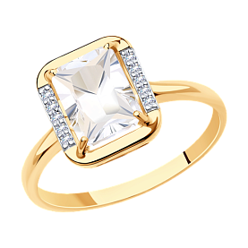 Кольцо SOKOLOV - Золото 585, Горный хрусталь, Фианит (арт. 715875)