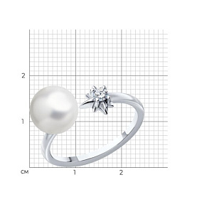 Кольцо SOKOLOV - Серебро 925, Жемчуг имитация, Фианит (арт. 94013685)